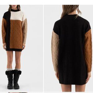 Colorblock Long Sleeve Sweater Dress - black multi color
